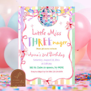 Convites Aniversário Colorido Pastel Little Miss Threenager