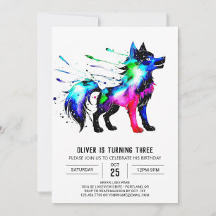 Convites Aniversário Colorido Woodland Digital Wolf