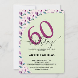 Convites Aniversário com Aquarela Floral Verde Roxo