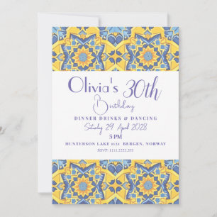Convites Aniversário com Azulejo Amarelo e Azul Detalhado