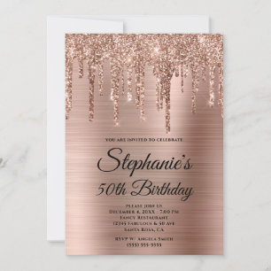 Convites Aniversário com Brilho em Rose Gold e Foil Ombre