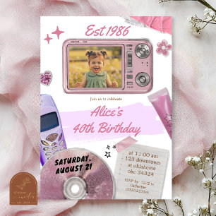 Convites Aniversário com Câmera Digital Rosa Y2K Retro
