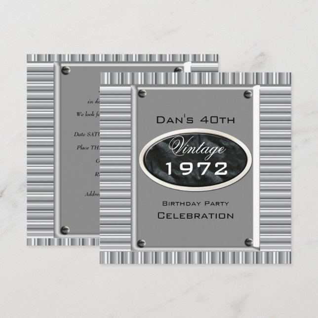Convites Aniversário com Imagem de Prata de 40 Anos com Est (Frente/Verso)