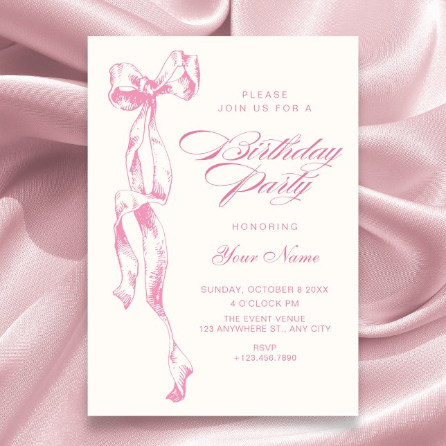 Convites Aniversário com laço rosa (Criador carregado)