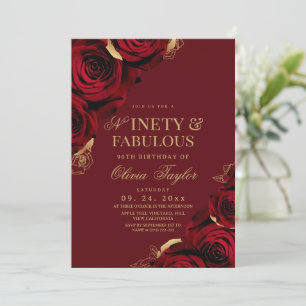 Convites Aniversário com Noventa e Rosas Burgundy Fabulosas