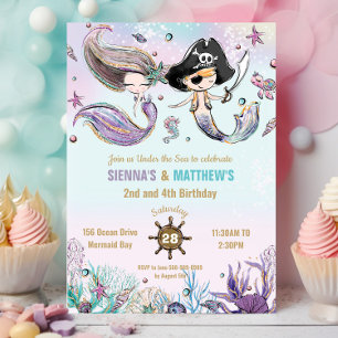 Convites Aniversário comum das Sereias e Piratas Gêmeos