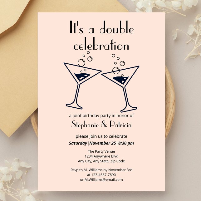 Convites Aniversário comum de celebração dupla rosa moderna (Criador carregado)