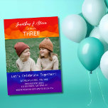 Convites Aniversário comum do Rainbow Photo Kids Colorido<br><div class="desc">Convites de aniversário conjuntos com fundo colorido do arco-íris,  com tipografia vibrante e fotos da sua escolha.</div>