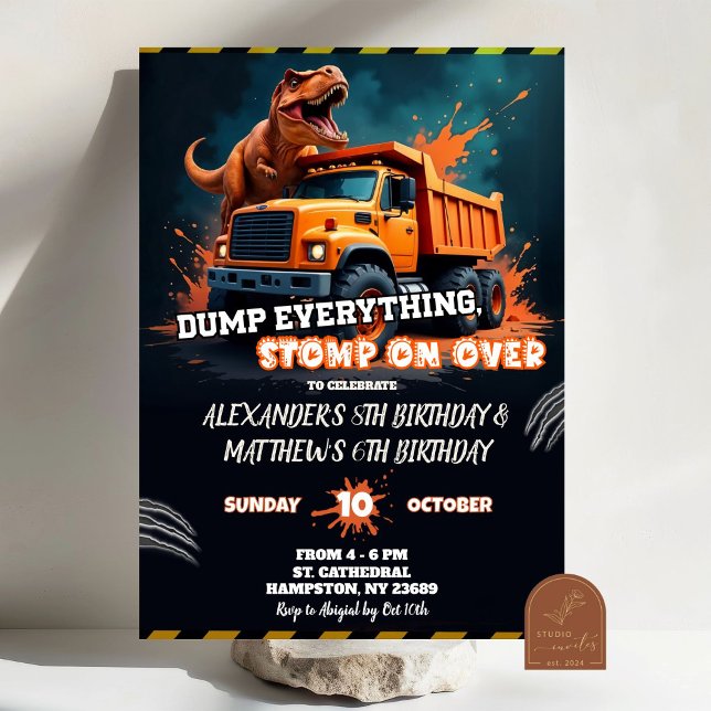 Convites Aniversário Conjunto de Dinossauro e Caminhão de E (Criador carregado)