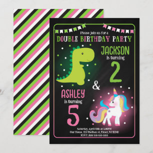 Convites Aniversário Conjunto de Dinossauro Unicórnio Menin