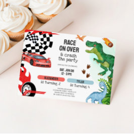 Convites Aniversário Conjunto de Dinossauros e Carros de Co