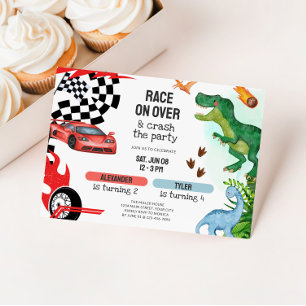 Convites Aniversário Conjunto de Dinossauros e Carros de Co