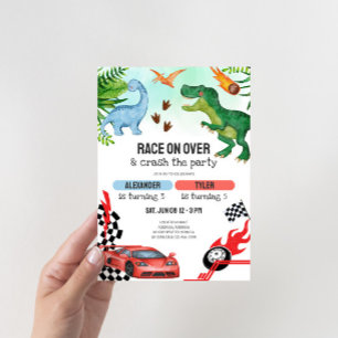 Convites Aniversário Conjunto de Dinossauros e Carros de Co