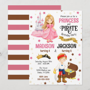 Convites Aniversário Conjunto de Irmãos Filhos de Princesa 