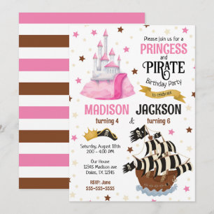 Convites Aniversário Conjunto de Irmãos Pirata e Princesa