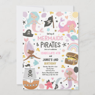 Convites Aniversário Conjunto de Irmãos Pirata e Sereia