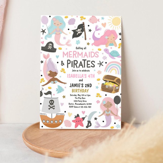 Convites Aniversário Conjunto de Irmãos Pirata e Sereia (Criador carregado)