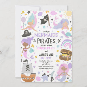 Convites Aniversário Conjunto de Irmãos Pirata Sereia