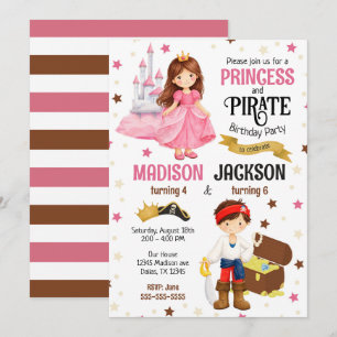 Convites Aniversário Conjunto de Irmãos Princesa e Pirata K