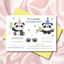 Aniversário Conjunto de Menino e Menina Panda Fofo