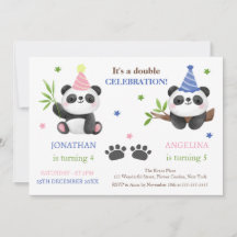 Aniversário Conjunto de Menino e Menina Panda Fofo