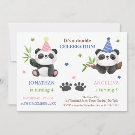 Convites Aniversário Conjunto de Menino e Menina Panda Fofo