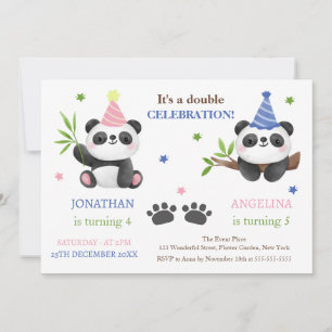 Convites Aniversário Conjunto de Menino e Menina Panda Fofo