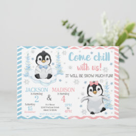 Convites Aniversário Conjunto de Pinguins Fofos de Inverno