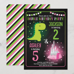 Convites Aniversário Conjunto de Príncipe Dinossauro e Prin