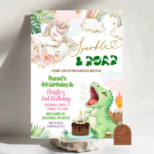 Convites Aniversário Conjunto de Unicórnio e Dinossauro Spa