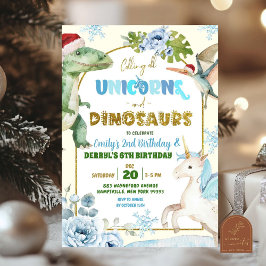 Convites Aniversário Conjunto de Unicórnios de Natal e Dino