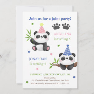 Convites Aniversário Conjunto do Menino e da Menina Panda 