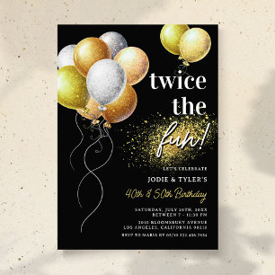Convites Aniversário Conjunto Double Black e Gold Balloon
