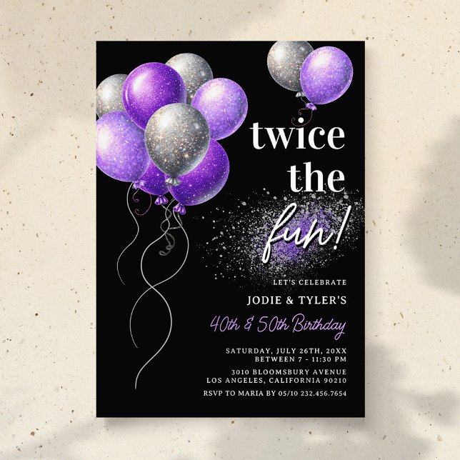Convites Aniversário Conjunto Duplo Roxo e Prata (Criador carregado)