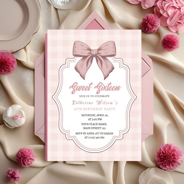 Convites Aniversário Coquete Blush & Bows Coquette (Criador carregado)