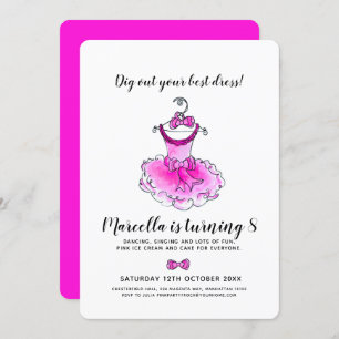 Convites Aniversário cor-de-rosa das meninas do vestido de