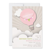 Aniversário cor-de-rosa do balão de ar quente & da