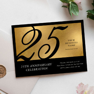 Convites Aniversário Corporativo Preto e Dourado Chic