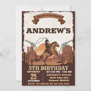 Convites Aniversário Country Western Selvagem do Cowboy Pes