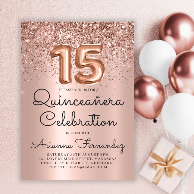 Convites Aniversário da 15 de Quinceañera, rosa Dourada (Criador carregado)