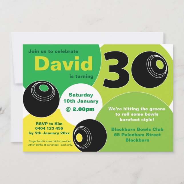 Convites Aniversário da 30 Lawn Bowls Boliche descalço (Frente)