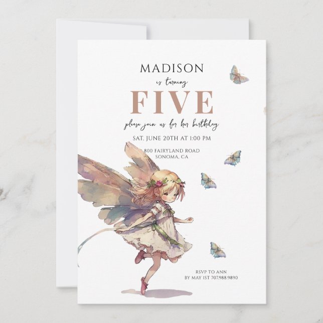 Convites Aniversário da 5 de Fada Mágica (Frente)