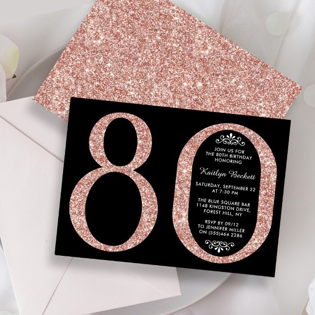 Convites Aniversário da 80 de Tipografia Glitter Dourada El (Criador carregado)
