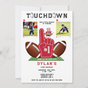 Convites Aniversário da American Football Mascot Touchdown 