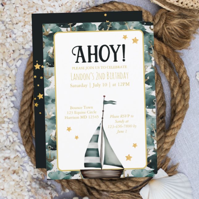 Convites Aniversário da Âncora Náutica do Barco marinho (Criador carregado)