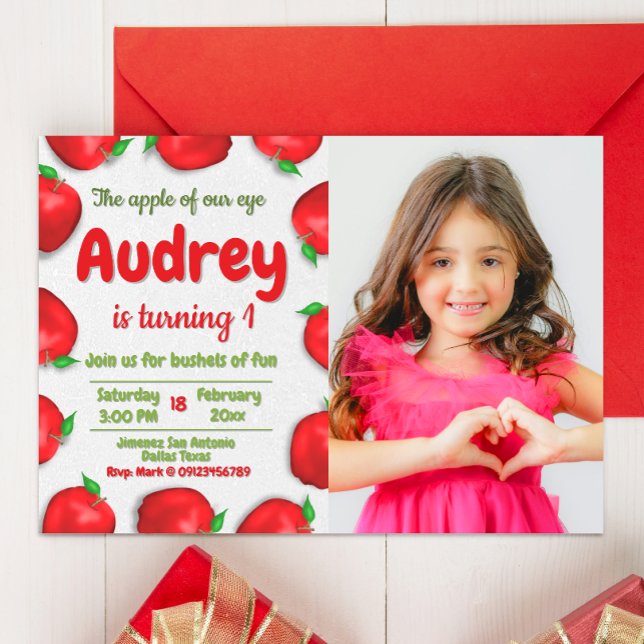 Convites Aniversário da Apple com Foto (Apple Birthday Landscape Invitation with Photo)