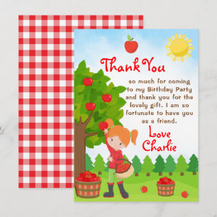 Convites Aniversário Da Apple Picting Red Hair Girl Obrigad