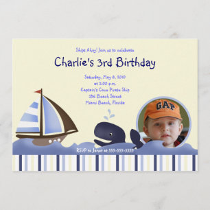 Convites Aniversário da Baleia Azul Ahoy Mate 5x7 Foto