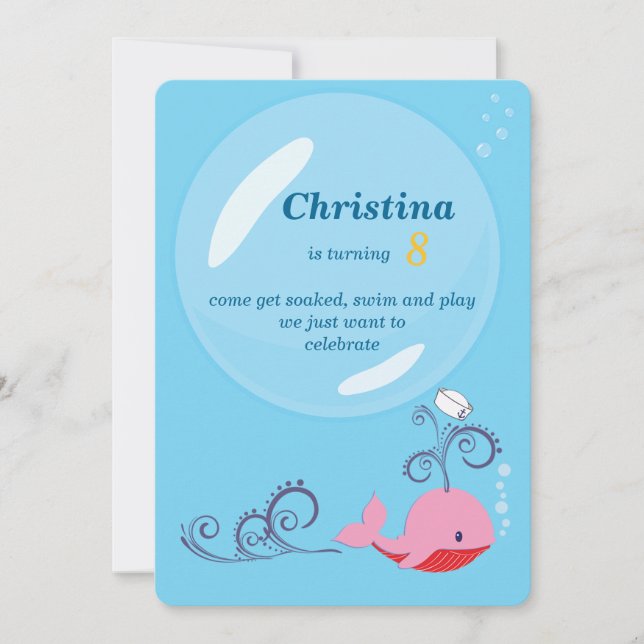 Convites Aniversário da Baleia Garota Marinheira (Frente)