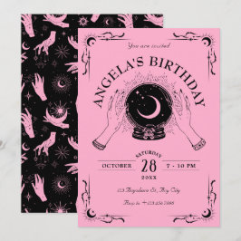 Convites Aniversário da bola de cristal de lua rosa negra